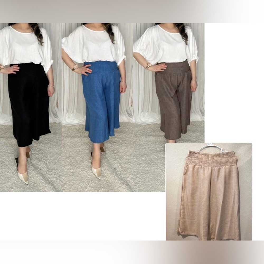 Stylish Wide-Leg Culottes in Black, Blue, and Brown